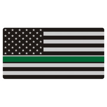 Thin Green Line On Grey U.S. Flag Photo License Plate