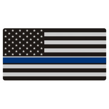 Thin Blue Line On Grey U.S. Flag Photo License Plate