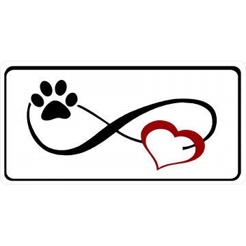 Infinity Paw Print With Red Heart Photo License Plate 