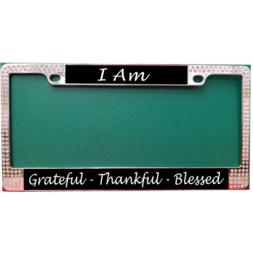 I Am Grateful ... Chrome Frame With Double Row White Crystals 