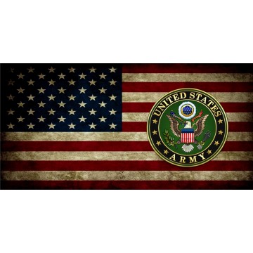 U.S. Flag Worn Army Insignia Photo License Plate