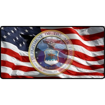 U.S. Air Force Transparent Logo On Flag Photo License Plate