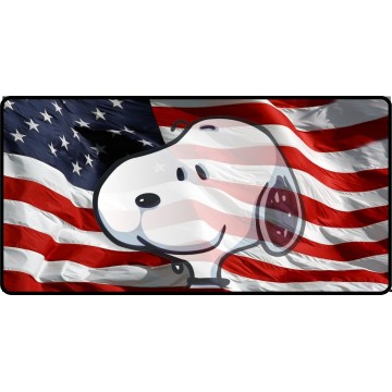 Snoopy Face Transparent Logo On Flag Photo License Plate