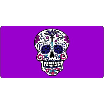 Sugar Skull Design On Purple Photo License Plate