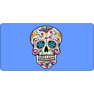Sugar Skull Design On Blue Photo License Plate