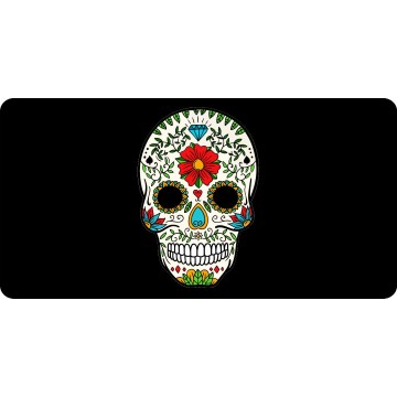 Sugar Skull Design On Black #2 Photo License Plate