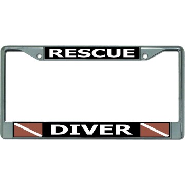 Rescue Diver Chrome License Plate Frame
