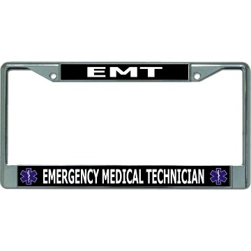 EMT Emergency Medical Technician Chrome License Plate Frame