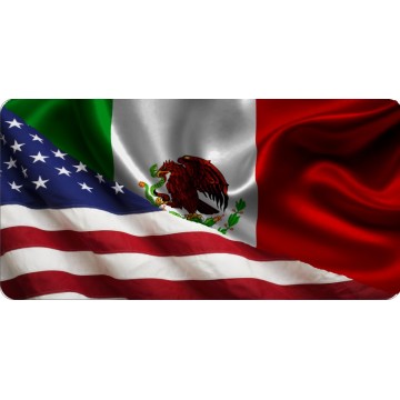 Mexican American Flags Split Photo License Plate