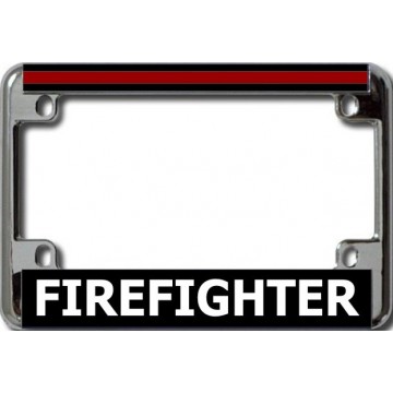 Firefighter Thin Red Line Chrome Motorcycle License Plate Frame