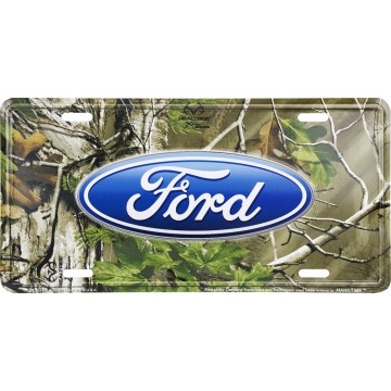 Ford Oval Logo Real Tree Metal License Plate