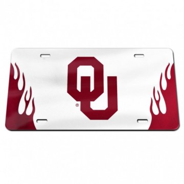 Oklahoma Sooners Silver With Flames Laser License Plate