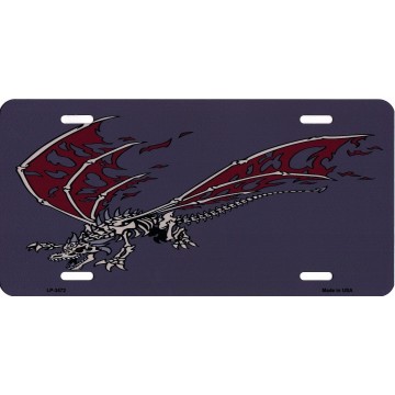Flying Dragon Skull Offset Metal License Plate