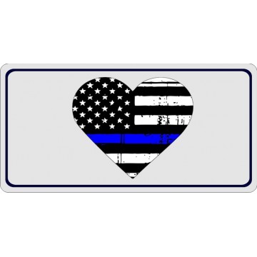 Thin Blue Line Heart Photo License Plate