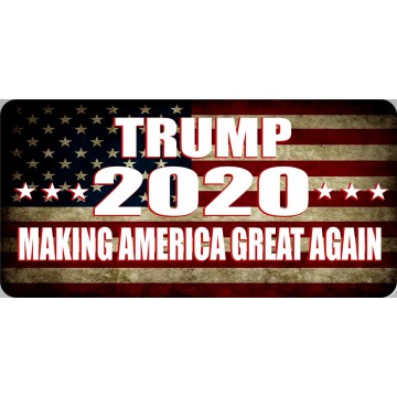 Trump 2020 On Worn U.S. Flag Photo License Plate