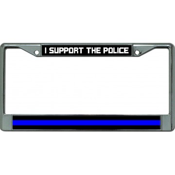 I Support The Police Blue Line Chrome License Plate Frame