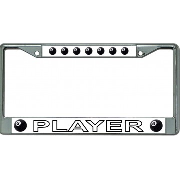 Eight Ball Player Chrome License Plate Frame