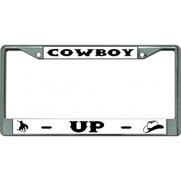 Cowboy Up Chrome License Plate Frame