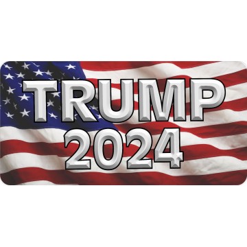Trump 2024 On Wavy American Flag Photo License Plate