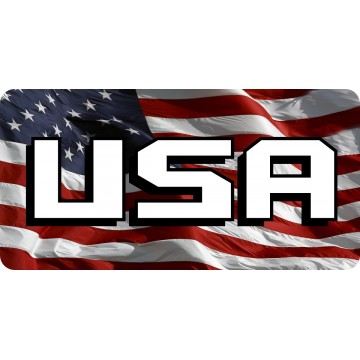 USA On Waving Flag Photo License Plate