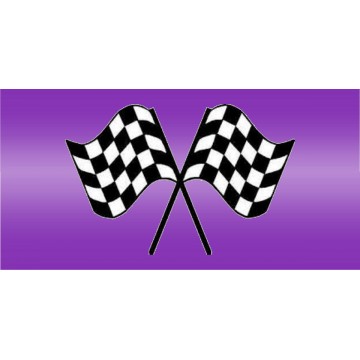 Racing Flags On Purple Centered Photo License Plate