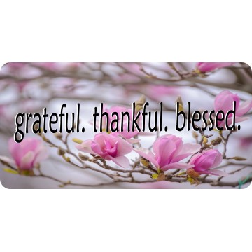 Grateful Thankful Blessed Cherry Blossom Photo License Plate