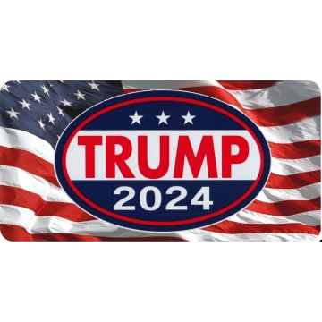 Trump 2024 Oval On Wavy American Flag Photo License Plate