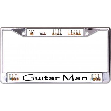 Guitar Man Chrome License Plate Frame