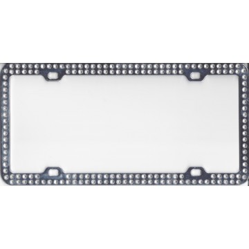 Chrome With Double Row Diamond Bling License Plate Frame 