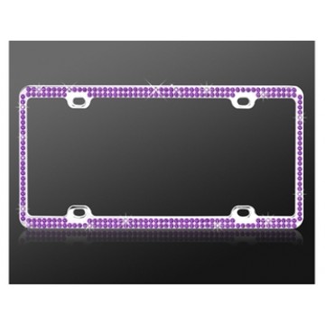 Chrome Coating Metal With Two Rows Of Purple Diamonds License Plate Frame 