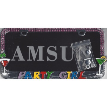 Party Girl With Double Row Pink Diamonds License Plate Frame 