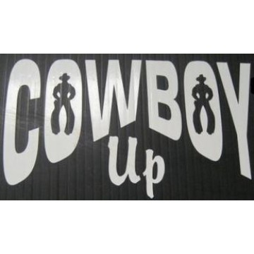 Cowboy Up White 4" x 4" Decal 