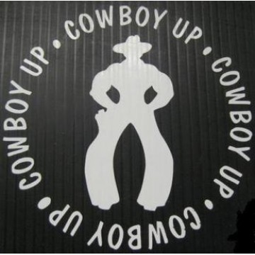 Cowboy Up Circular White 6" x 6" Decal 