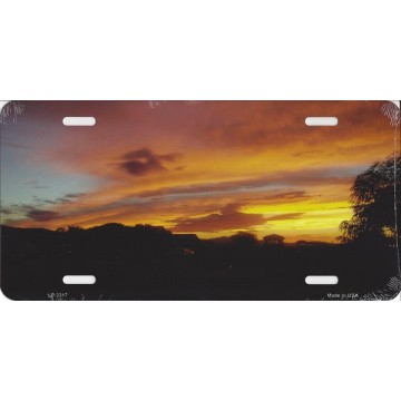 Orange Sunset Metal License Plate 