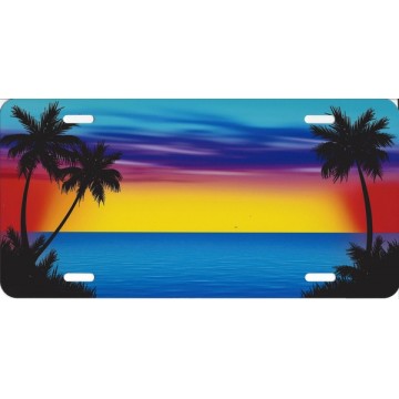 Palm Trees Sunset Airbrush License Plate