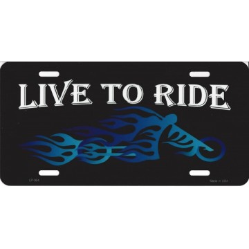 Live To Ride Biker Blue Flames Chopper Metal License Plate 
