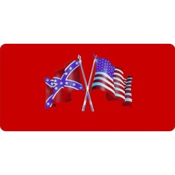 Rebel And American Flag Crossed Photo License Plate