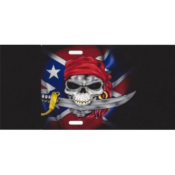 Rebel Skull On Black Photo License Plate 