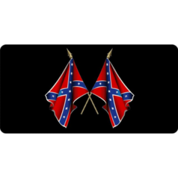 Rebel Flags On Black Photo License Plate 
