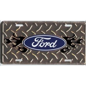 Ford with Flames Diamond License Plate 