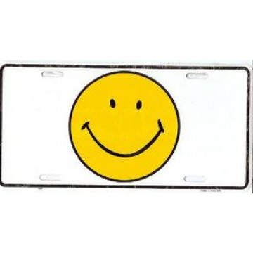 Smiley Face On White Metal License Plate 