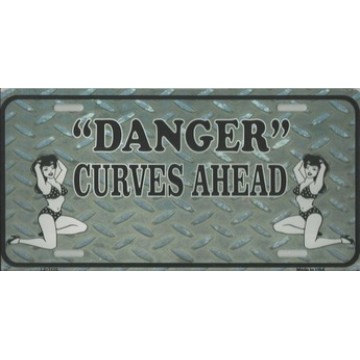 Danger Curves Ahead Metal License Plate 
