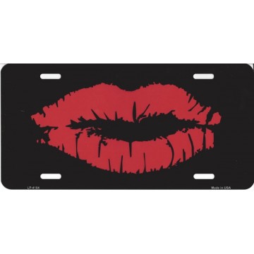 Red Lips On Black Metal License Plate