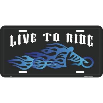 Live to Ride Biker Blue Flames Choppers Metal License Plate