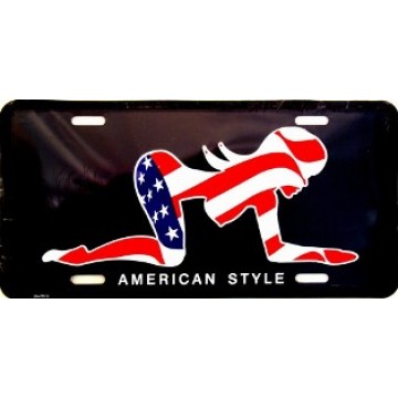 Mudflap Lady Black US Flag Metal License Plate 