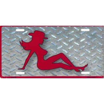 Red Cowgirl Silhouette Metal License Plate 