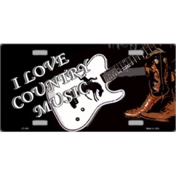 I Love Country Music On Black Metal License Plate 