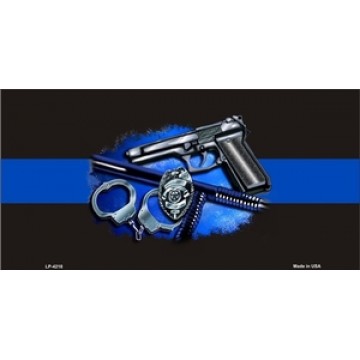 Thin Blue Line Badge And Gun Metal License Plate 