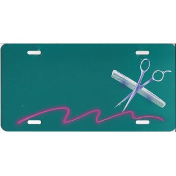 Scissors and Comb Offset Photo License Plate 