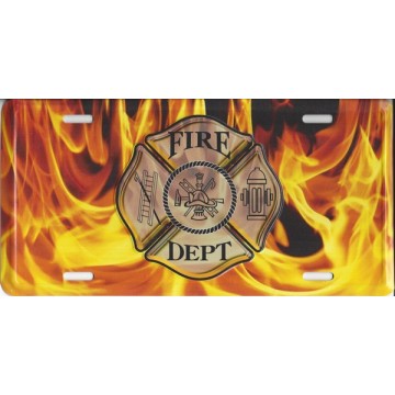 Fire Fighter Logo With Flames Metal License Plate 